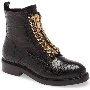 DAMON-Z Jeffrey Campbell (Authentic/box) - Black snake boots / gold chain detail